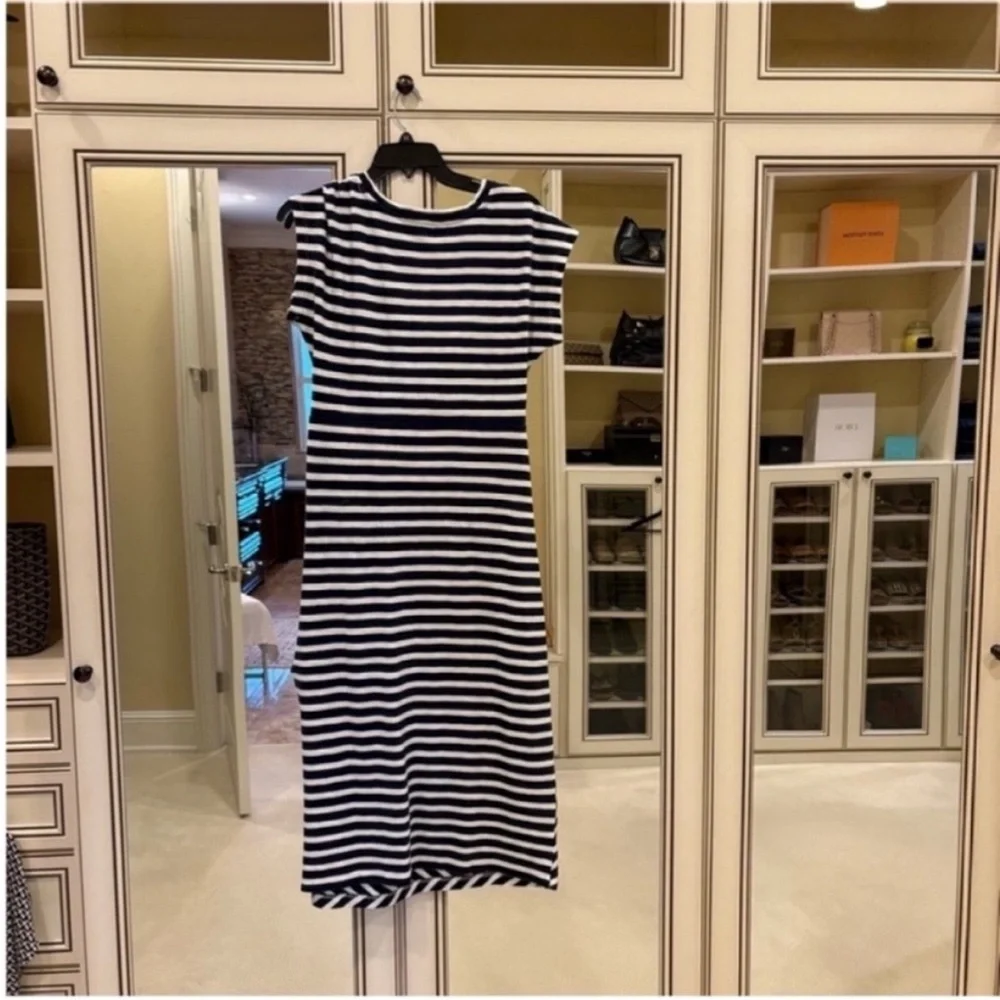 LOFT Blue and White Striped Midi Dress - Picture 3 of 5